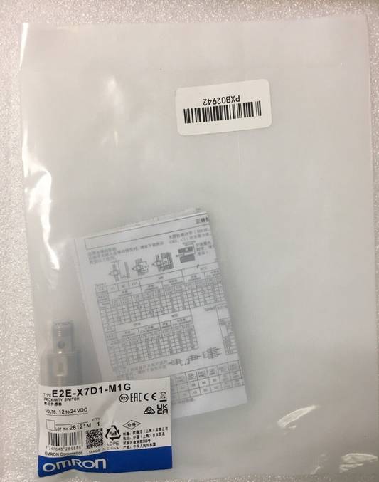 New Omron E2E-X7D1-M1G Proximity Sensor in plastic bag. Industrial automation part for sale.