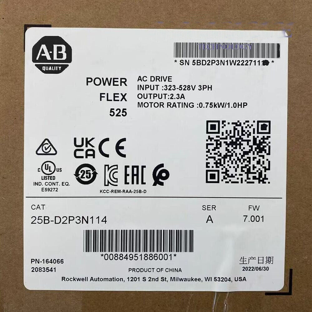 Allen-Bradley PowerFlex 525 AC Drive, 0.75kW/1.0HP, Industrial automation part, 25B-D2P3N114