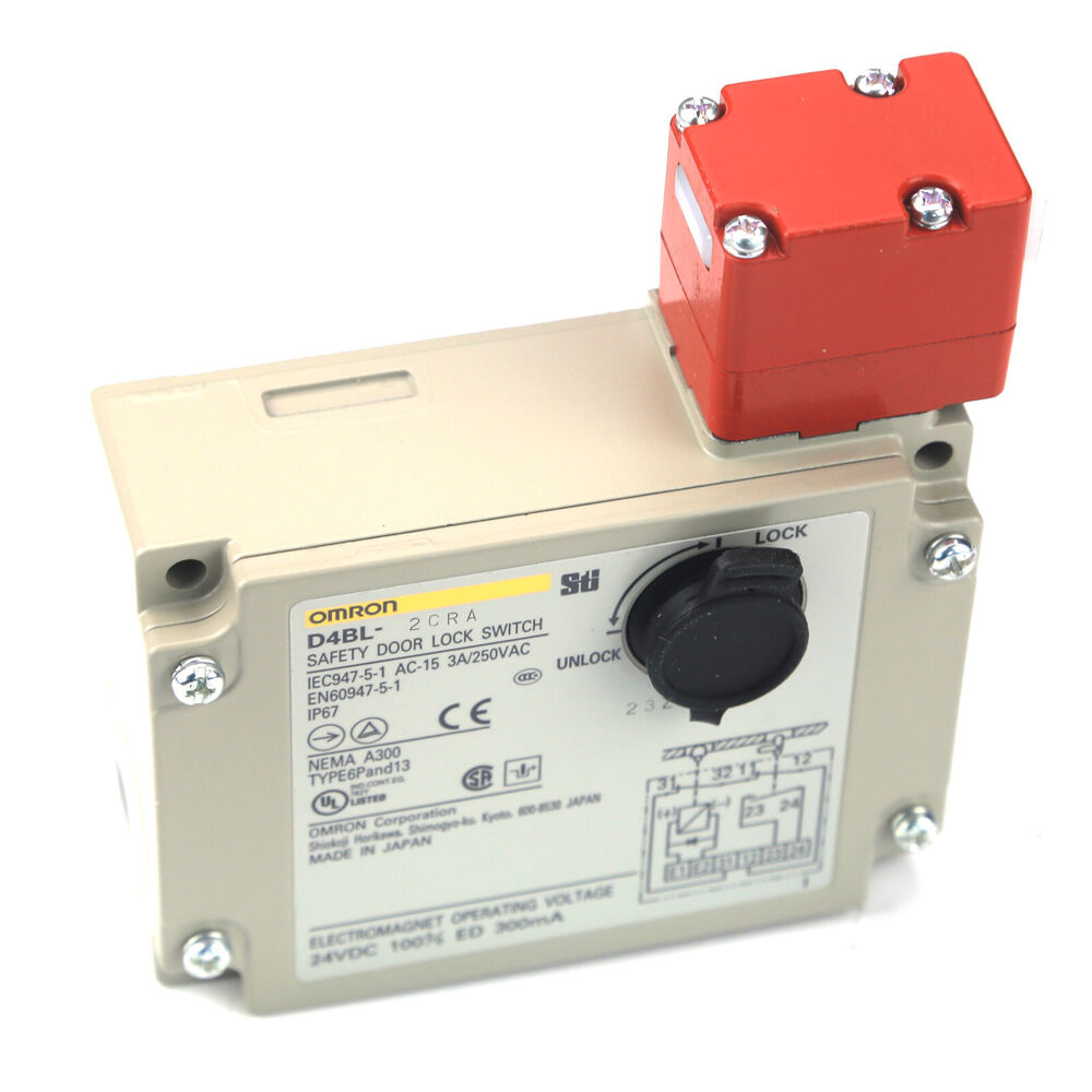 Omron D4BL-2CRA Safety Door Lock Switch, beige housing with red top and black knob, new in box.