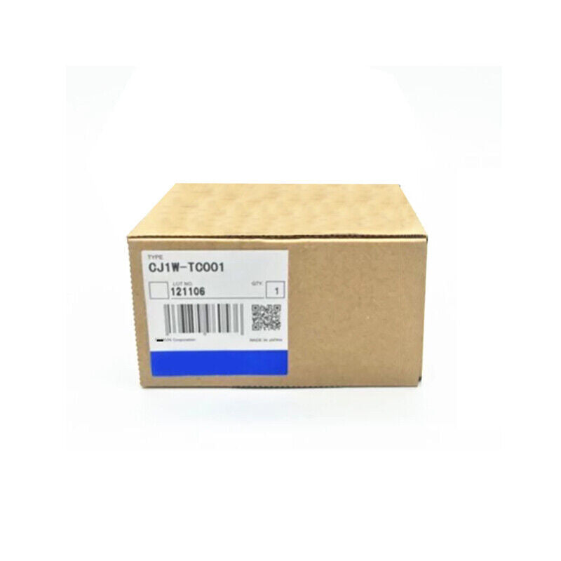 Omron CJ1W-TC001 PLC module in cardboard box. Industrial automation part, NEW IN BOX.