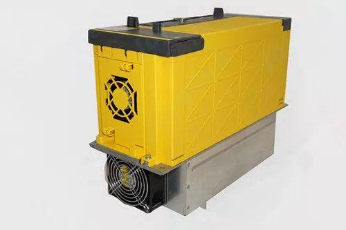FANUC A06B-6200-H026 Servo Amplifier, Yellow industrial automation part with cooling fan, new in box.