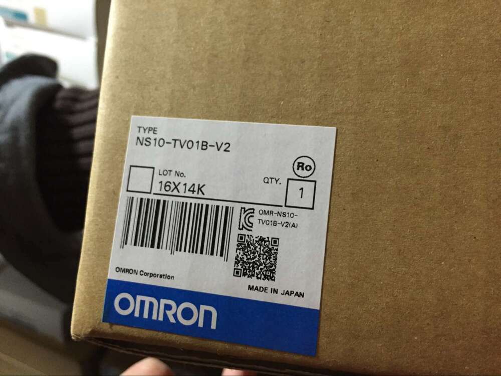 New Omron NS10-TV01B-V2 Operator Panel box, with product details label, Made in Japan.