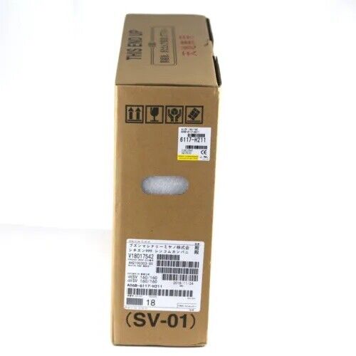 FANUC Servo Drive A06B-6117-H211 in original packaging, with label showing product details and SV-01 marking. 