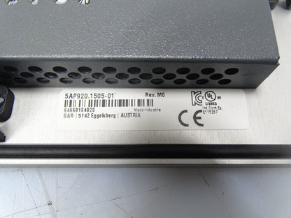 B&R 5AP920.1505-01 HMI part label, showing product details, Made in Austria.