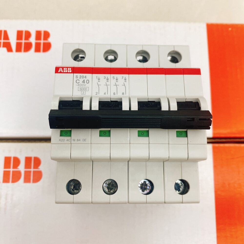 ABB S204-C40 4P 40A circuit breaker, white body, black handle, PLC component