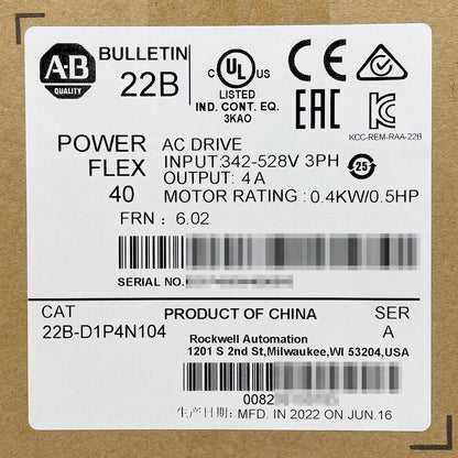 Allen-Bradley 22B-D1P4N104 PowerFlex 40 AC Drive New 2022 22BD1P4N104 AB US ! AB