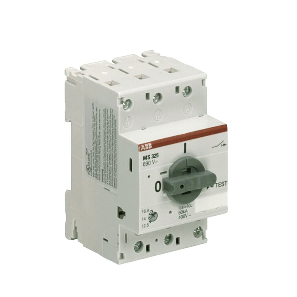 ABB MS325 Motor Circuit Breaker 12.5-16A, 690V. White housing, gray switch, industrial automation component.