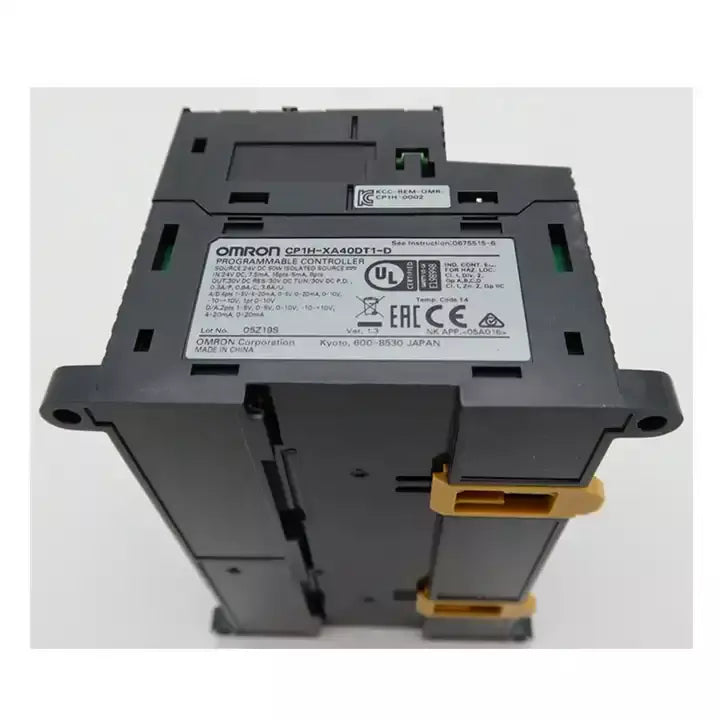 Omron CP1H-XA40DT1-D Programmable Controller Module, black with yellow accents, new condition.