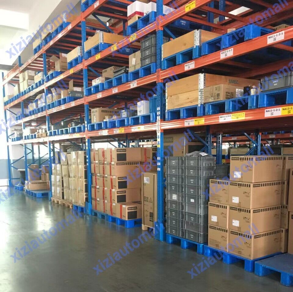 Warehouse storage of industrial automation parts, boxes of Siemens automation equipment.