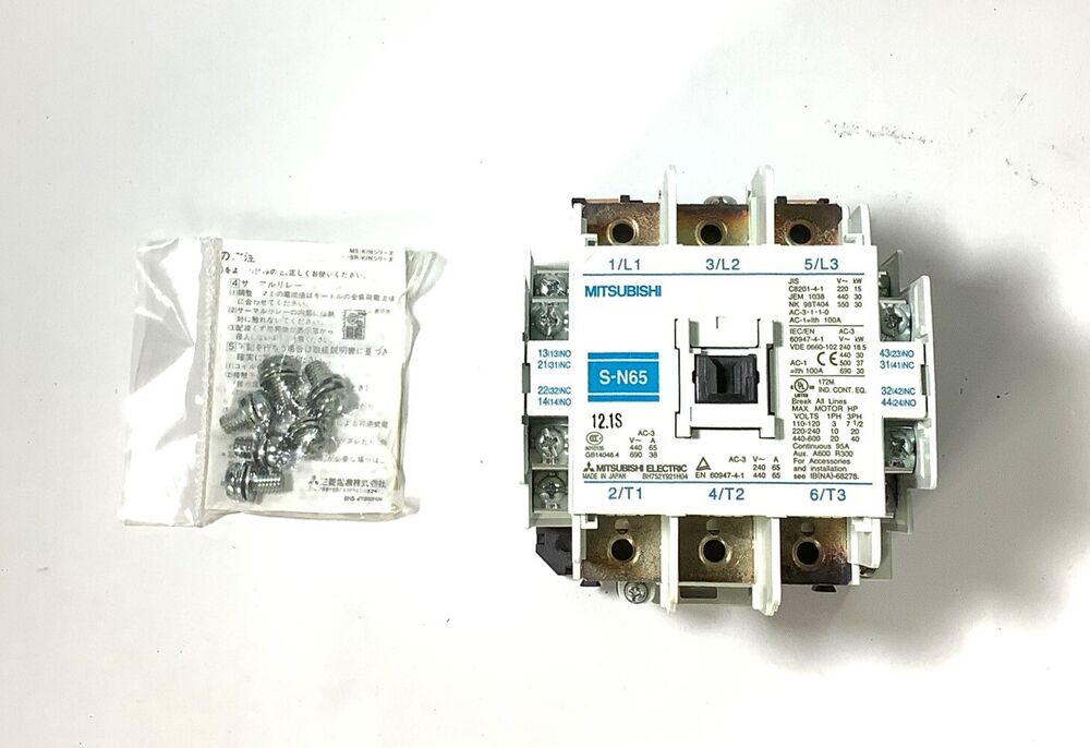 Mitsubishi S-N65 Magnetic Contactor, Industrial Automation Part, AC200V, with screws.