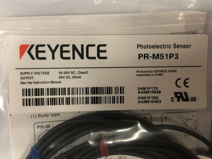 New Keyence PR-M51P3 Photoelectric Through Beam Sensor Heads Transmissive Cable