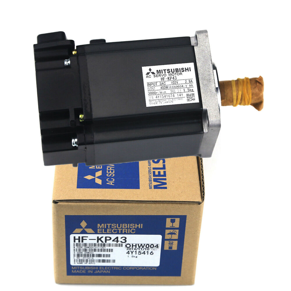 Mitsubishi HF-KP43 servo motor, new in box. Industrial automation part for sale.