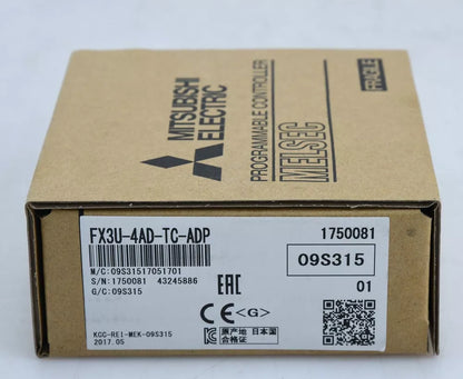 Mitsubishi FX3U-4AD-TC-ADP PLC Module Box, product details and label.