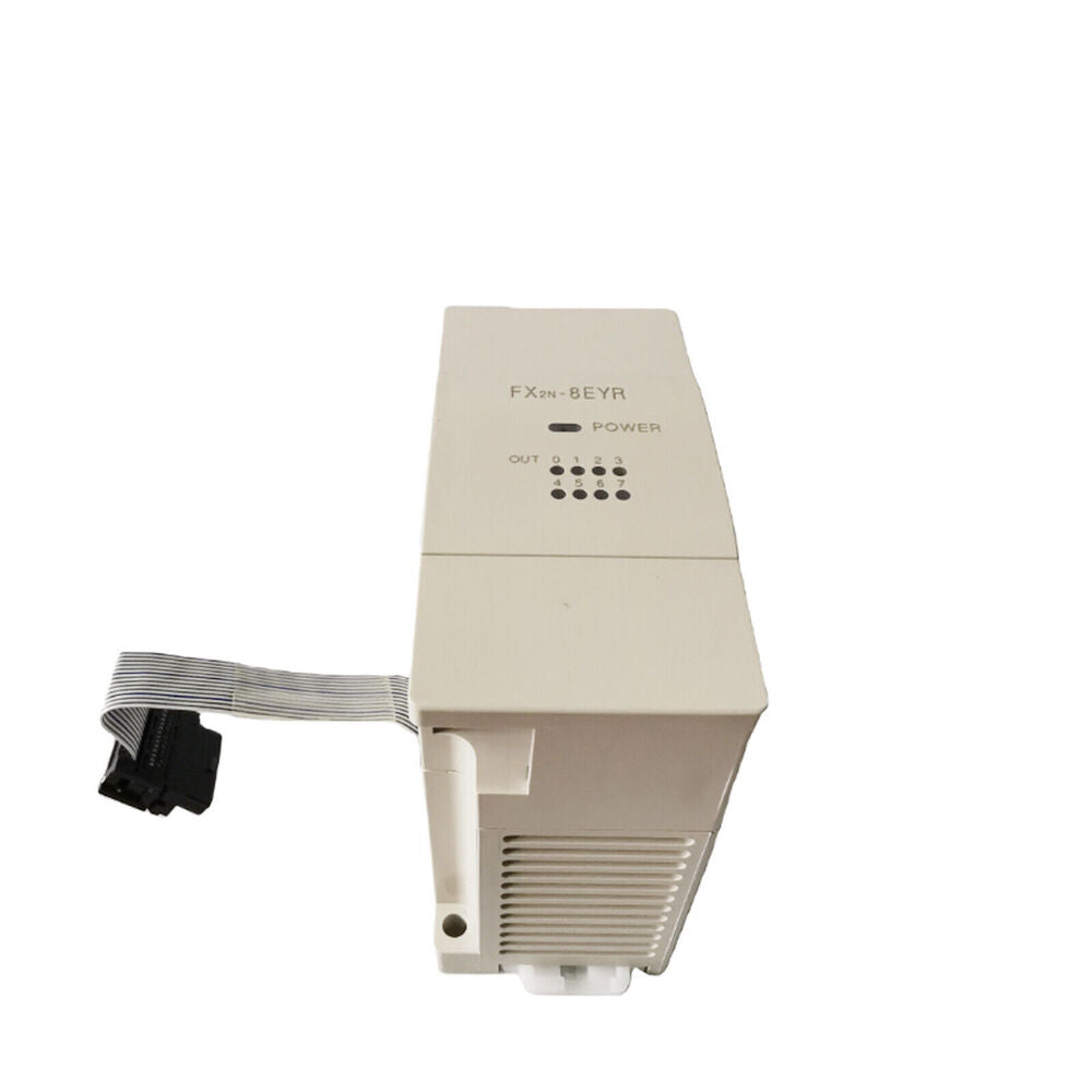 Mitsubishi FX2N-8EYR PLC Module, featuring indicator lights and connector for industrial automation.