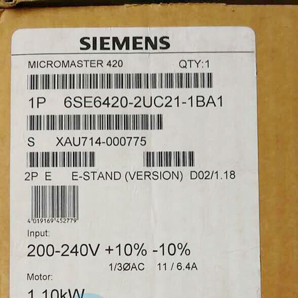 Siemens MICROMASTER 420, Model 6SE6420-2UC21-1BA1, Industrial Automation Part - Label