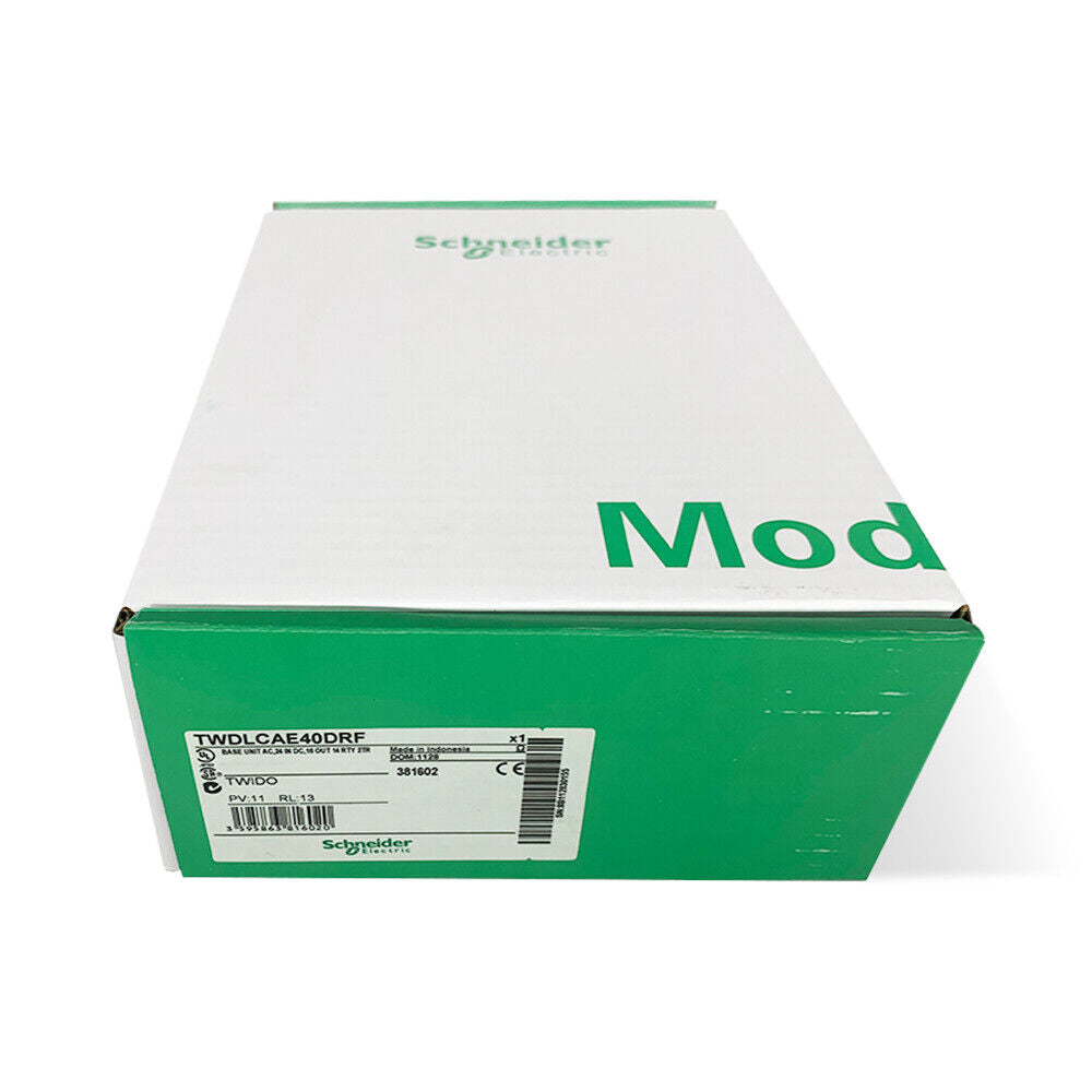 Schneider Electric TWDLCAE40DRF Modicon Twido PLC Base Unit in box, green and white packaging