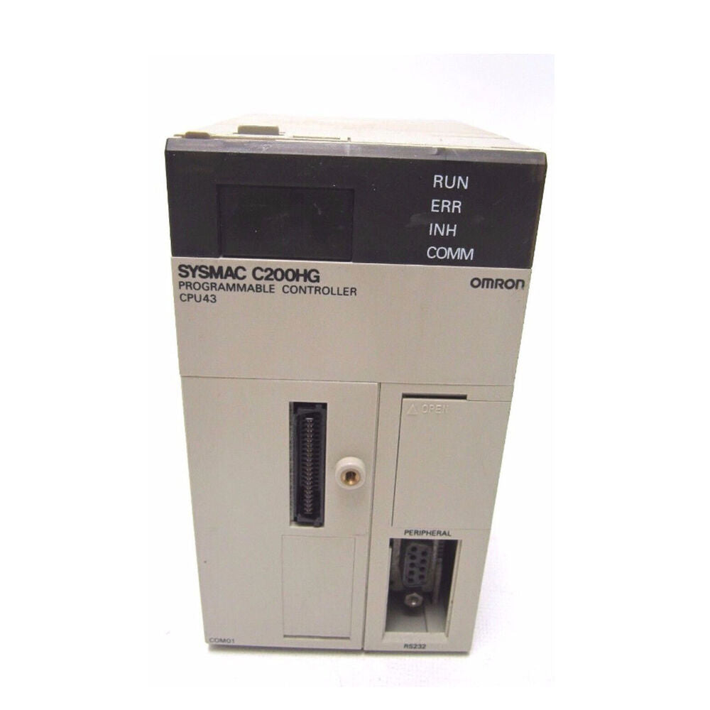 Omron SYSMAC C200HG-CPU43 PLC Module. Industrial automation part with RUN, ERR, INH, COMM indicators.