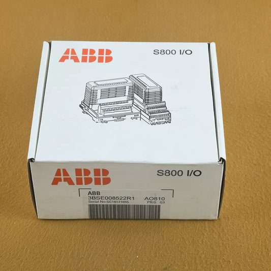 ABB S800 I/O Analog Module 3BSE008522R1 on white box. PLC automation part.