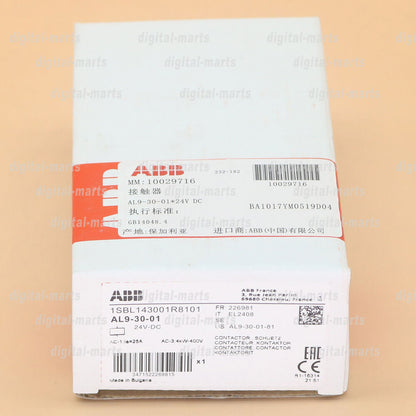ABB AL9-30-01 DC Contactor 24VDC on box, industrial automation part, product detail.