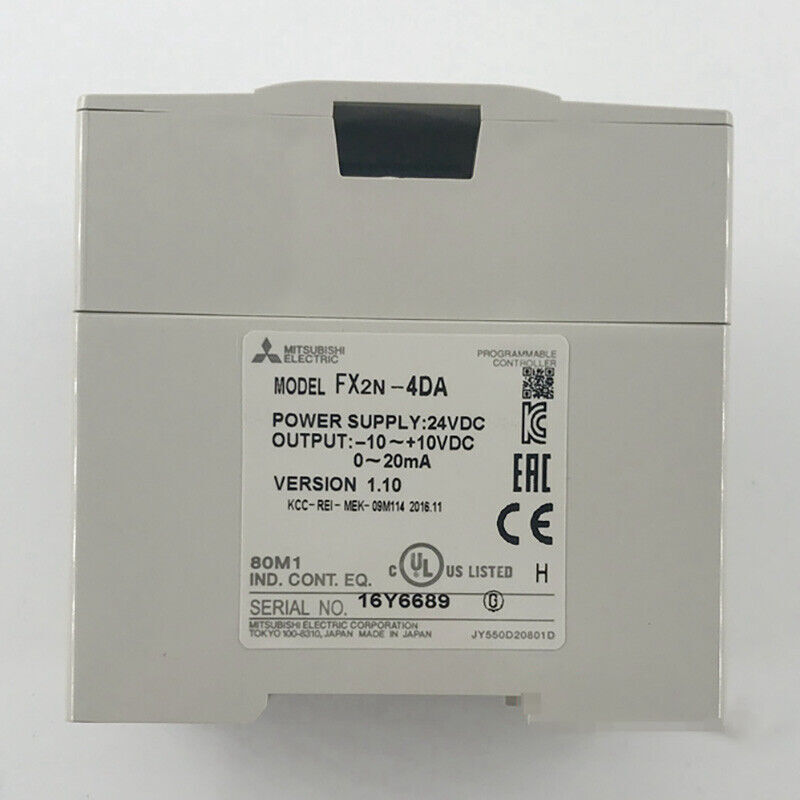 Mitsubishi FX2N-4DA Programmable Controller, grey industrial automation PLC module, 24VDC power, fast shipping