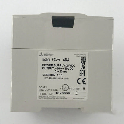 Mitsubishi FX2N-4DA Programmable Controller, grey industrial automation PLC module, 24VDC power, fast shipping