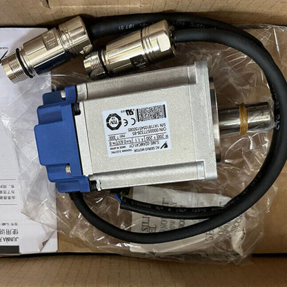 YASKAWA SJME-02AMC41-OY servo motor with black cable and connectors, industrial automation part, Made in Japan.