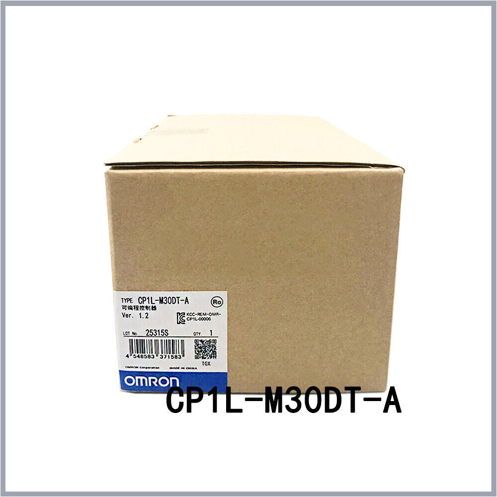 Omron CP1L-M30DT-A programmable controller in box, new, with product information and branding.