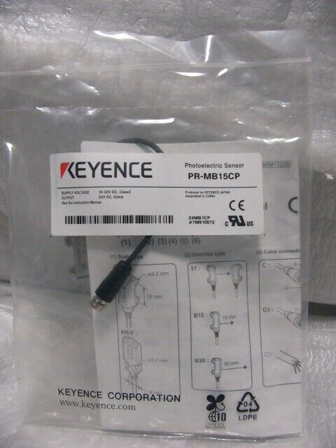 Keyence PR-MB15CP photoelectric sensor in packaging, industrial automation component