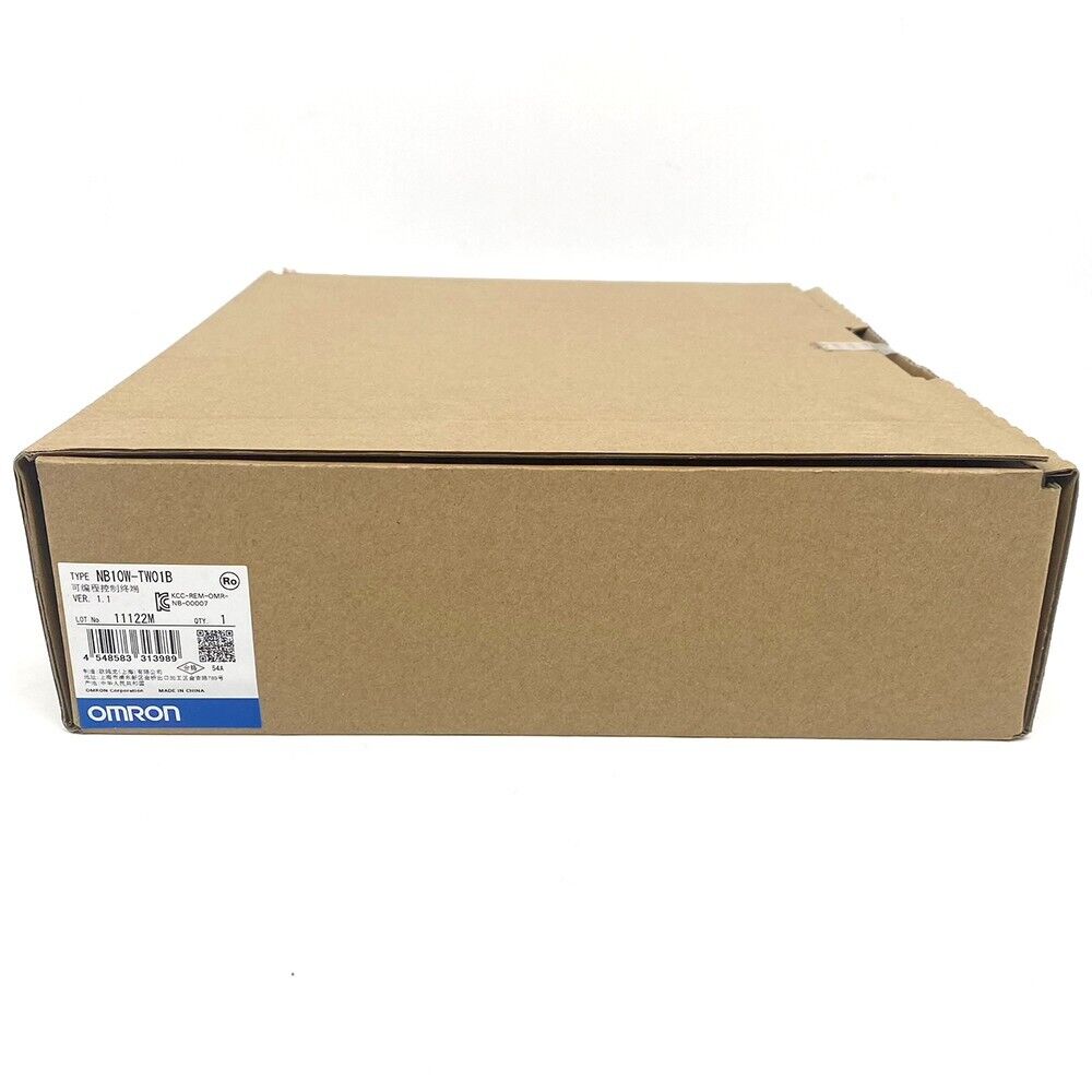 OMRON NB10W-TW01B 10.1 inch HMI touch screen box, with product info label. Industrial automation component.