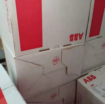 Stacked ABB PSE45-600-70 soft starter boxes, featuring ABB logo and recycling symbol, white boxes with red accents.
