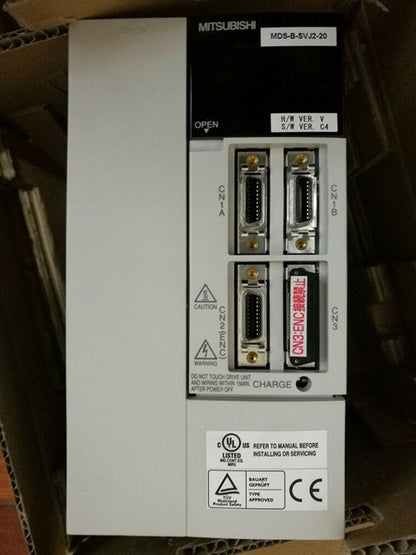 Mitsubishi MDS-B-SVJ2-20 Servo Drive Unit, industrial automation part, new in box, with ports and labels.