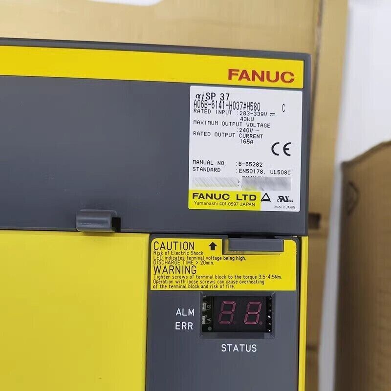 FANUC A06B-6141-H037#H580 Servo Amplifier, industrial automation part with warning labels and digital display.