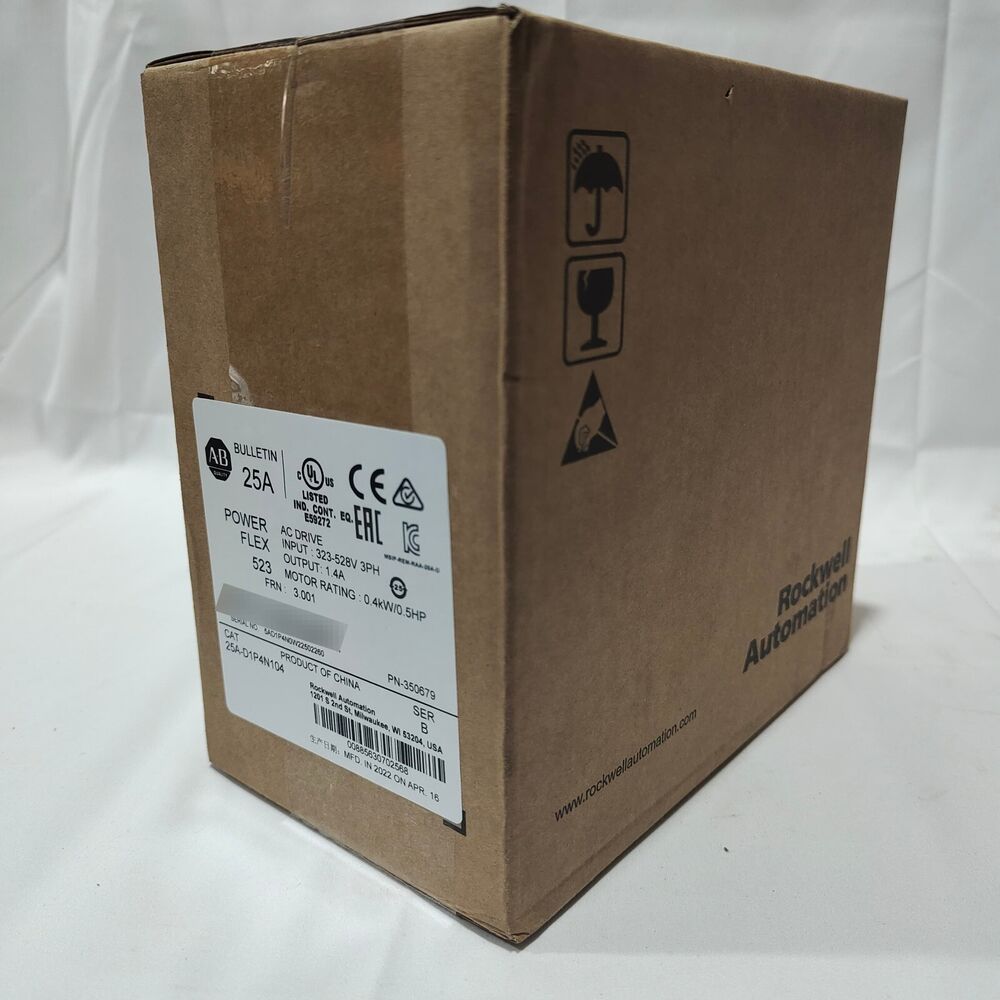 Allen-Bradley PowerFlex 523 AC Drive in box. 25A-D1P4N104 0.4kW industrial automation part, product of China.