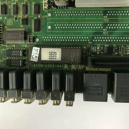 FANUC A16B-2202-0431 PLC board, green PCB with components and connectors, industrial automation part