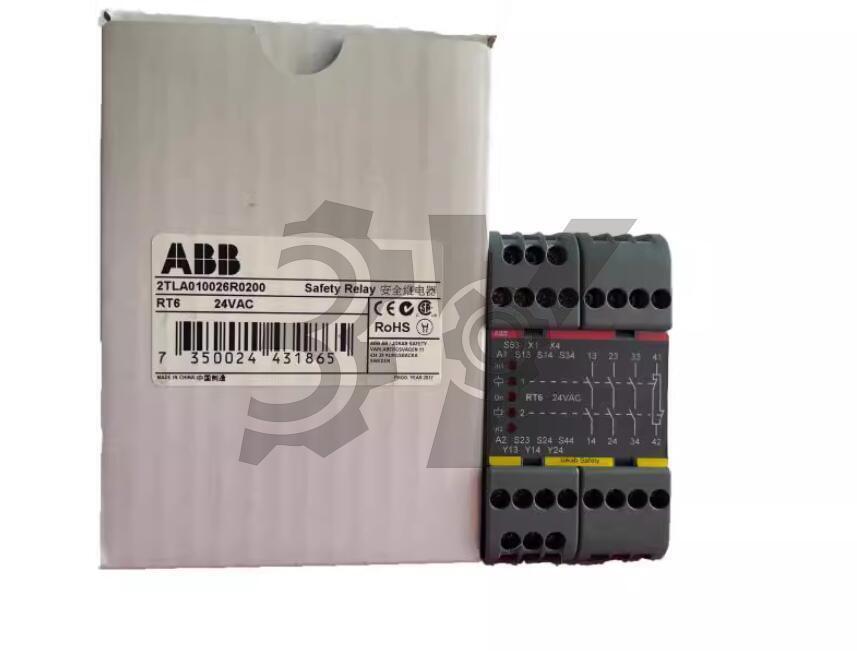 ABB RT6 24VAC Safety Relay, industrial automation part. 2TLA010026R0200 for PLC systems.
