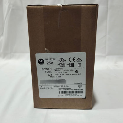 Allen-Bradley PowerFlex 523 AC Drive 25A-D1P4N104, 0.4kW industrial automation part, sealed in the box