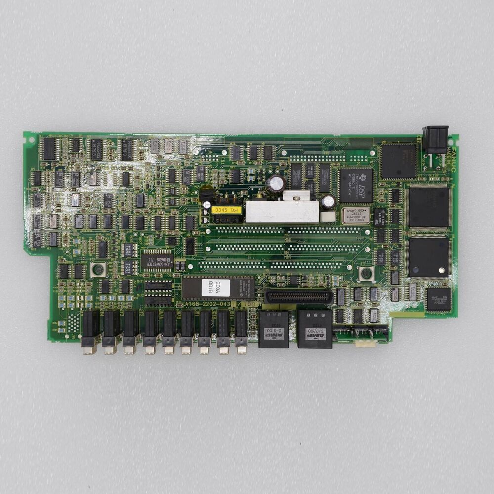 FANUC A16B-2202-0431 PLC board, green PCB with components and connectors, industrial automation part for FANUC CNC machine