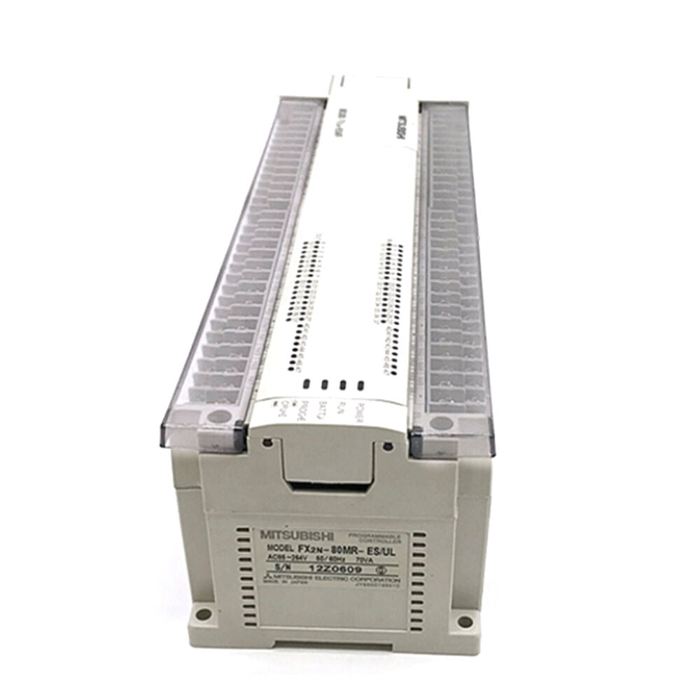 Mitsubishi FX2N-80MR-ES/UL Programmable Logic Controller, industrial automation component. Gray PLC unit, product view.