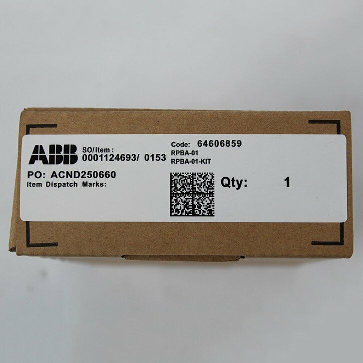 ABB RPBA-01-KIT Profibus Comm Module, product packaging with part number and quantity.