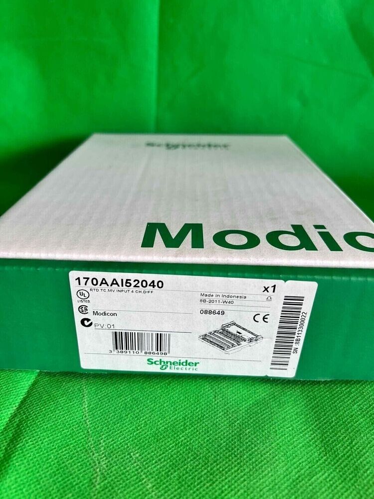 Schneider Electric 170AAI52040 PLC Analog Input Module box, Modicon industrial automation part.