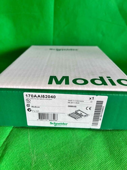 Schneider Electric 170AAI52040 PLC Analog Input Module box, Modicon industrial automation part.