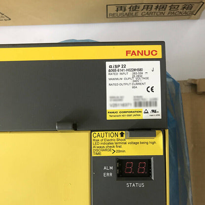 FANUC Servo Amplifier A06B-6141-H022#H580, industrial automation part, yellow and grey with specifications.