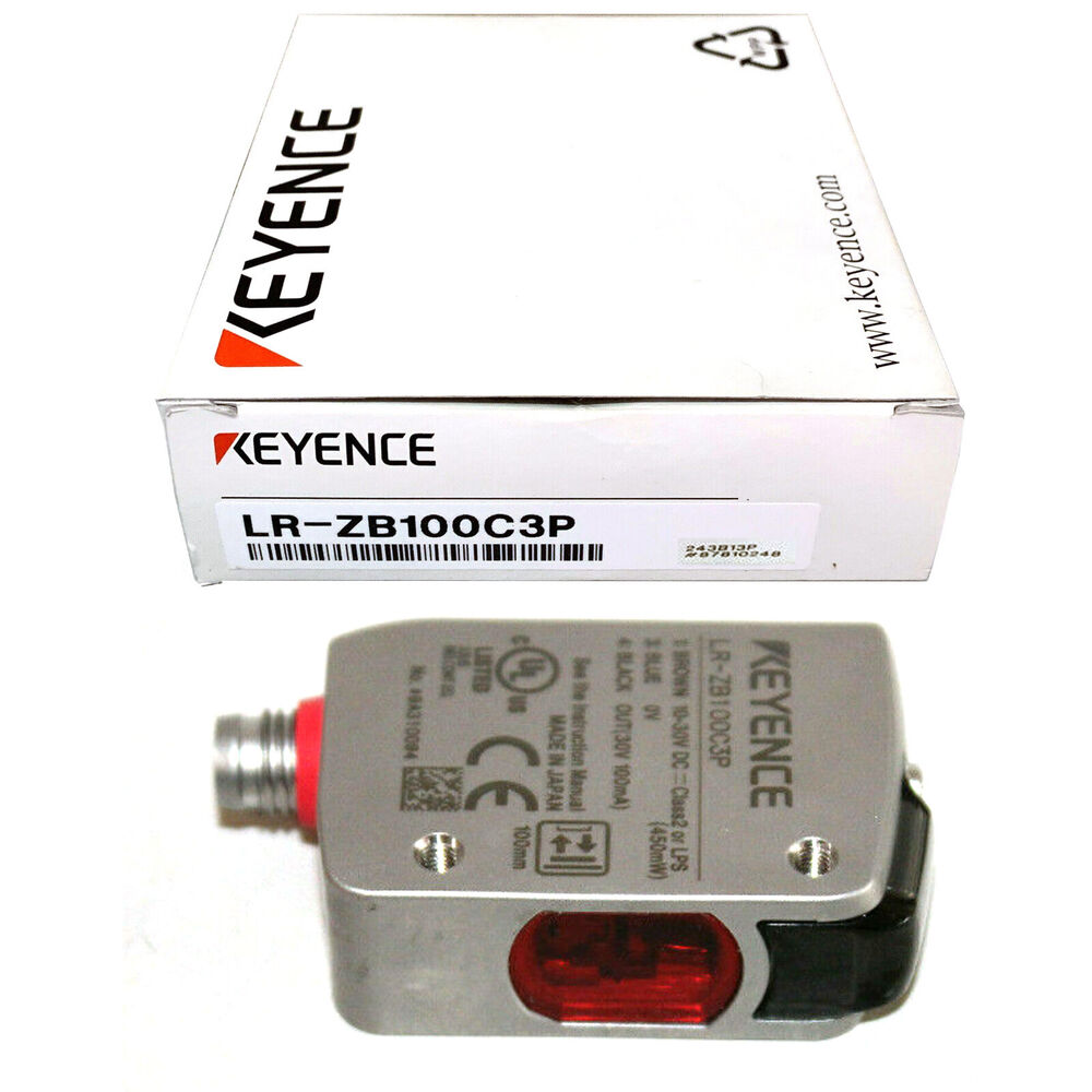 Keyence LR-ZB100C3P laser sensor. Industrial automation sensor in its original packaging.