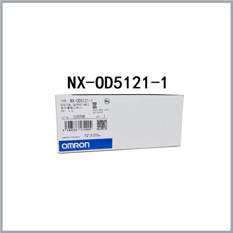 OMRON NX-OD5121-1 Digital Output Unit box, product details visible, angled view, white background, fast shipping.
