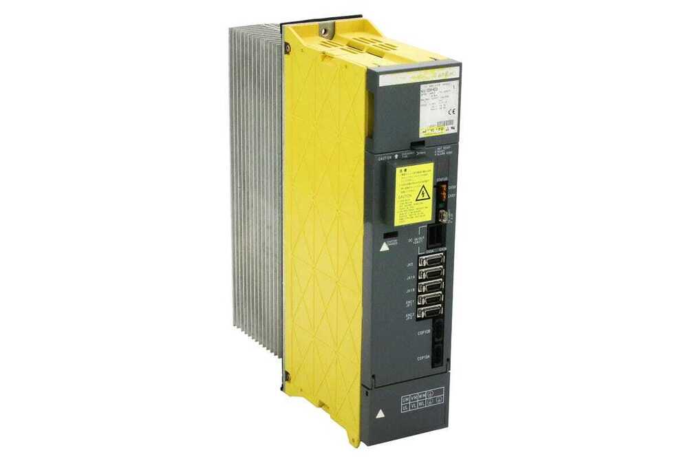FANUC A06B-6096-H208 Servo Amplifier, yellow and gray industrial automation equipment, heatsink and ports.