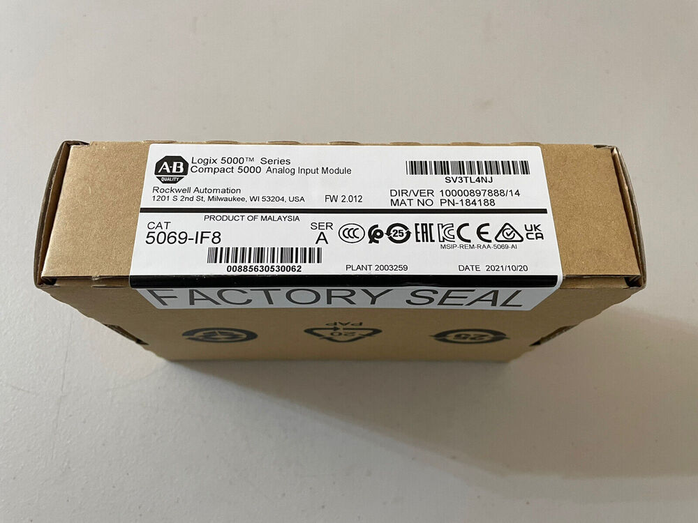Allen-Bradley 5069-IF8 Compact 5000 Analog Input Module box, factory sealed, product of Malaysia.