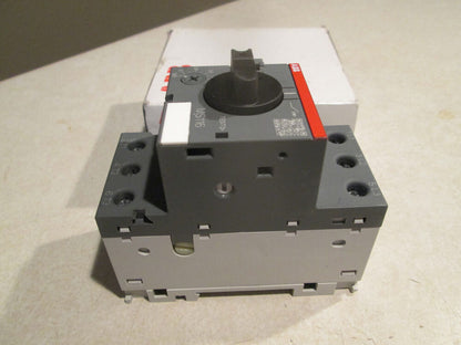 ABB MS116 Manual Motor Starter product, showing the top and side view, with the product box in the background, NEW