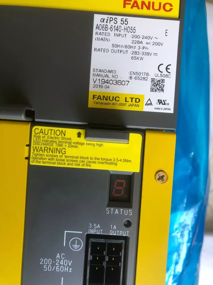 FANUC A06B-6140-H055 Servo Amplifier, industrial automation part with detailed specifications on label.