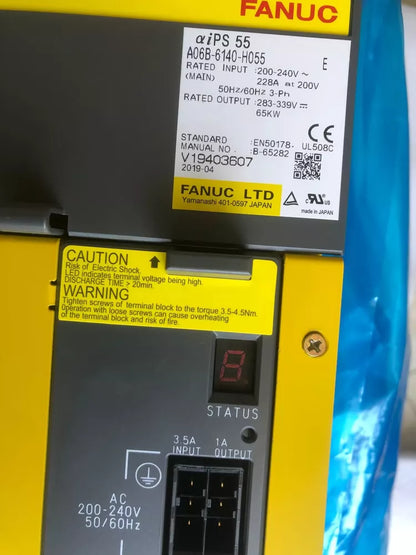 FANUC A06B-6140-H055 Servo Amplifier, industrial automation part with detailed specifications on label.