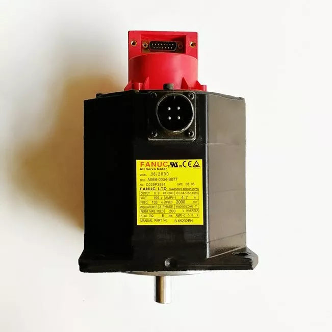 FANUC A06B-0034-B077 Servo Motor, black body with red top, model 86/2000, new industrial automation part